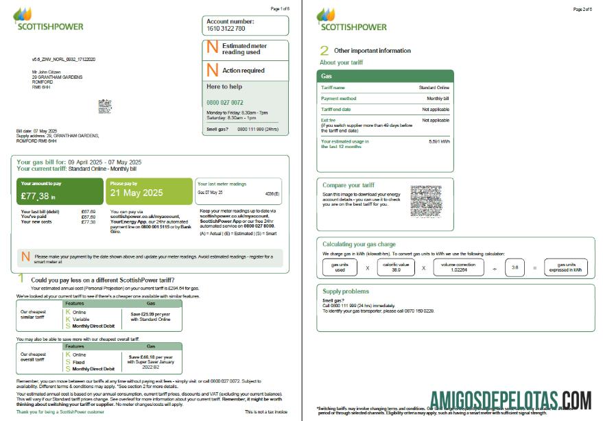 realista Modelo de projeto de lei de serviços públicos de energia escocesa da Escócia em formatos Word e PDF, 6 páginas, 1 2 páginas
